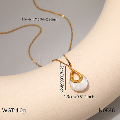 304 Stainless Steel & Natural White Shell Pendant Necklaces for Women WG91666-03-1