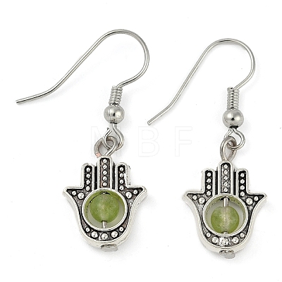 Natural Crystal Stone Hamsa Hand & Round Dangle Earrings UB8598-9-1