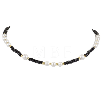 Shell Pearl Bead & Glass Seed Beads Beaded Necklaces for Women NJEW-MZ00073-02-1