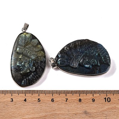 Natural Labradorite Carved Chief Pendants G-B085-08P-1