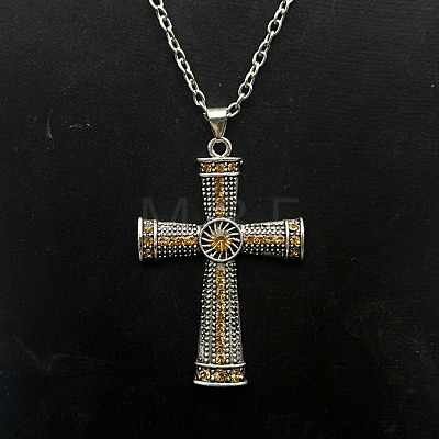Platinum Alloy Rhinestone Cross Pendant Necklaces LS-NX3454-10-1