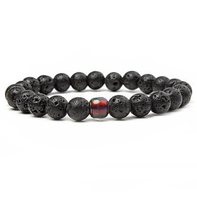 Natural Lava Rock Round Beaded Stretch Bracelets ZO4749-1-1