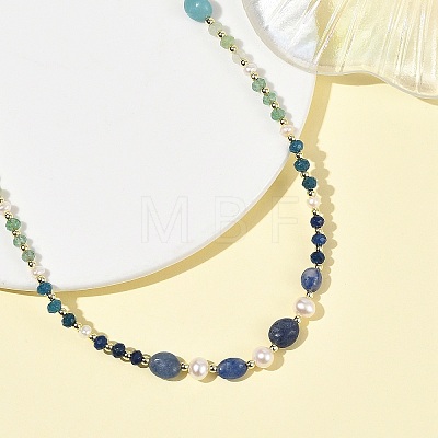 Mixed Gemstone & Natural Freshwater Pearl Beaded Necklaces NJEW-JN06468-03-1