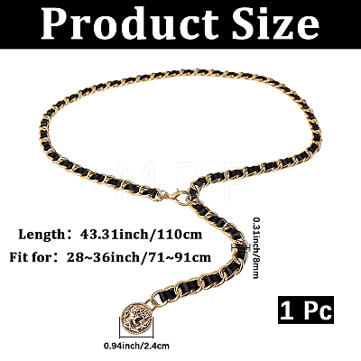 1Pc Alloy PU Leather Braided Waist Chains for Woman AJEW-CL0005-49A-1