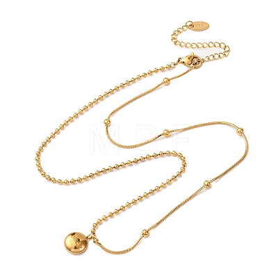 304 Stainless Steel Flat Round with Word Lucky Pendant Ball Chain Necklaces for Women NJEW-K255-45G-1