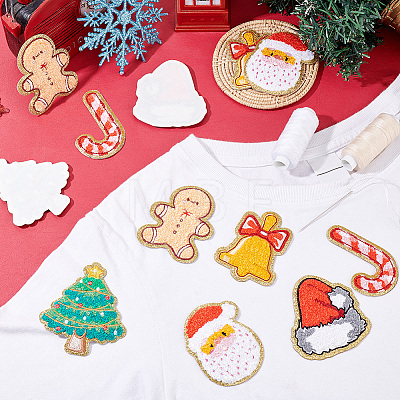 12Pcs 6 Style Christmas Theme Towel Embroidery Cloth Self Adhesive Patches PATC-FG0001-46-1