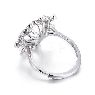 Adjustable Rhodium Plated 925 Sterling Silver Finger Ring Components X-STER-F048-01P-1