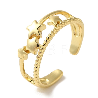 Star Rack Plating Brass Open Cuff Rings for Women RJEW-L123-106G-1