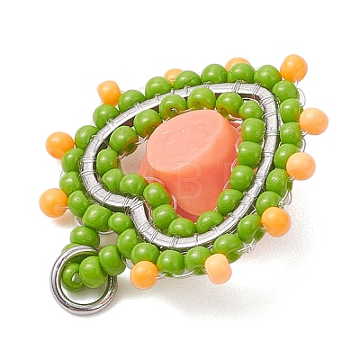 Glass Seed Beaded Heart with Rose Pendants PALLOY-MZ01030-03-1