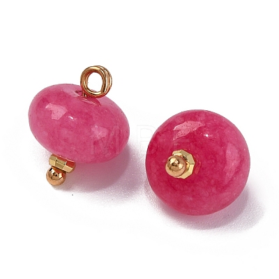 Natural White Jade Dyed Saucer Charms with Rack Plating Golden Tone Brass Bails KK-B103-17B-06-1