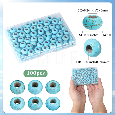 100Pcs Synthetic Turquoise European Beads TURQ-PA0001-04B-1