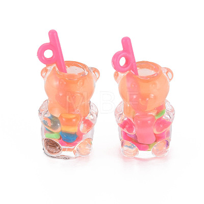 Imitation Bubble Tea/Boba Milk Tea Transparent Resin Pendants RESI-T052-02F-1