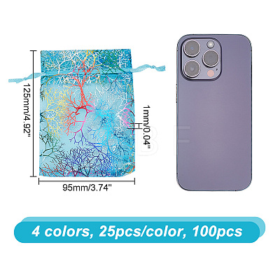  100Pcs 4 Colors Rectangle Lace Organza Drawstring Gift Bags OP-NB0001-15-1
