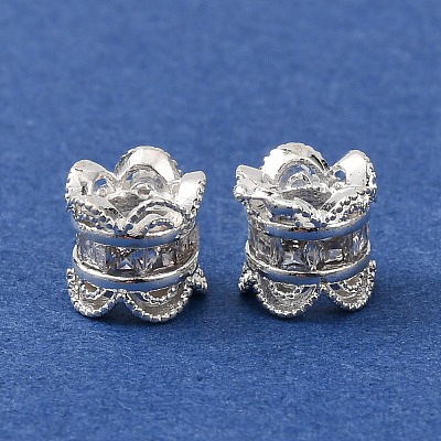 Brass Pave Clear Cubic Zirconia Beads KK-L272-06S-1