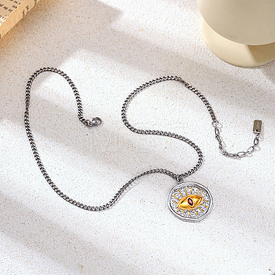 Duo Tone 304 Stainless Steel Pave Cubic Zirconia Red Evil Eye Pendant Necklaces for Women WGB6C44-02-1