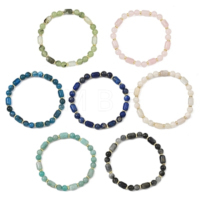 Natural Gemstone & Brass Beaded Stretch Bracelets for Women Men BJEW-JB13826-1