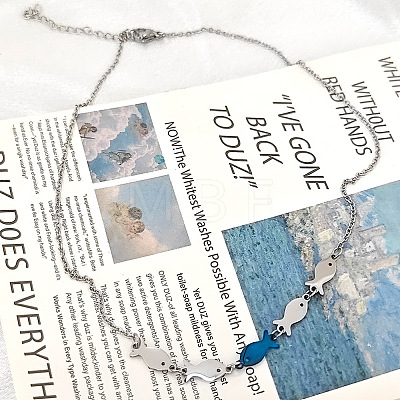 Two Tone 304 Stainless Steel Fish Link Chain Necklaces for Women WGAA5E1-04-1
