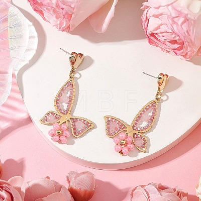 Rose Quartz Dangle Stud Earrings EJEW-MZ00243-1