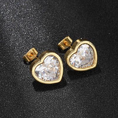 Brass Cubic Zirconia Stud Earrings for Women EJEW-F418-09G-1