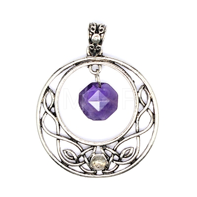 Natural Amethyst Faceted Hexagon Pendants PW-WGD21FA-04-1