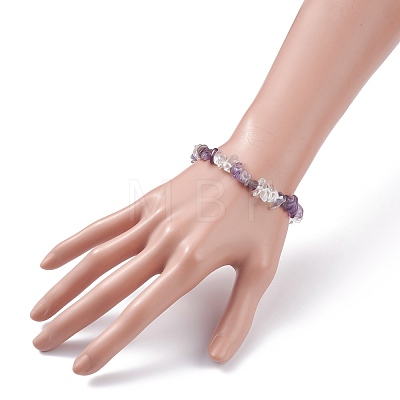 Natural Amethyst & Quartz Crystal Chips Beads Stretch Bracelet for Women BJEW-AL00003-18-1