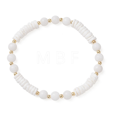 Natural White Shell & Malaysia Jade Beaded Stretch Bracelets for Women BJEW-JB13144-1
