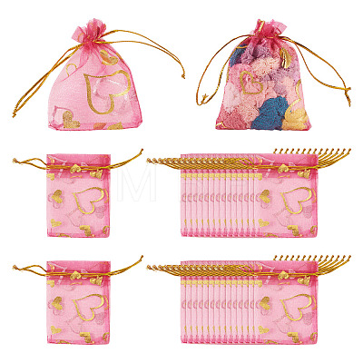 50Pcs Heart Printed Organza Bags OP-TADJ0001-01G-1