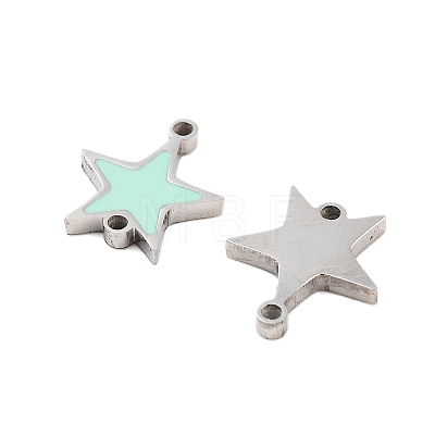 304 Stainless Steel Aquamarine Enamel Connector Charms STAS-Z078-14P-1