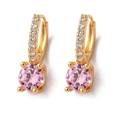 Flat Round Brass Micro Pave Cubic Zirconia Hoop Earrings EJEW-F384-03G-1