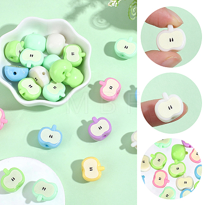 35Pcs Printed Opaque Acrylic Beads RESI-PA0001-51-1