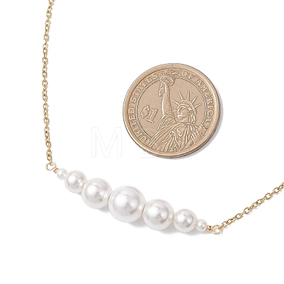 Shell Pearl Graduated Round Beaded Pendant 304 Stainless Steel Cable Chain Necklaces for Women NJEW-JN05748-1