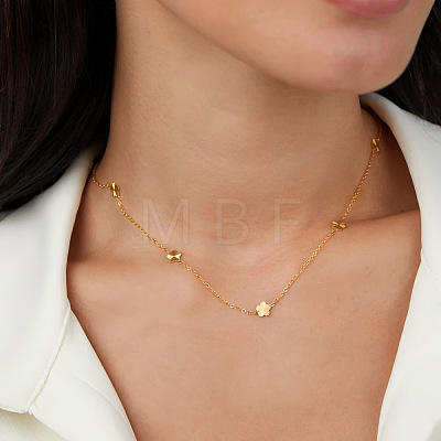304 Stainless Steel Flower Link Chain Necklaces for Women BR4750-1