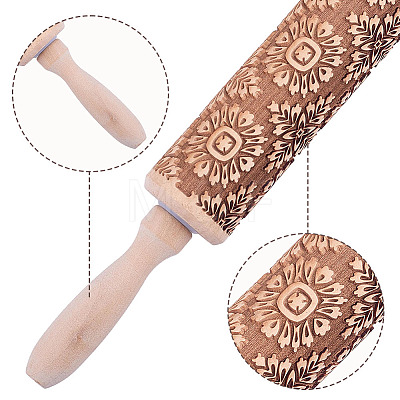 Flower Print Wood Rolling Pin AJEW-WH0314-689A-1-1