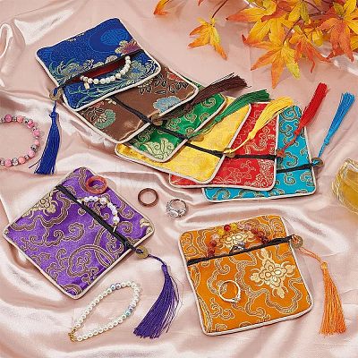 16Pcs 8 Colors Chinese Brocade Tassel Zipper Jewelry Bag Gift Pouch ABAG-HY0001-02-1