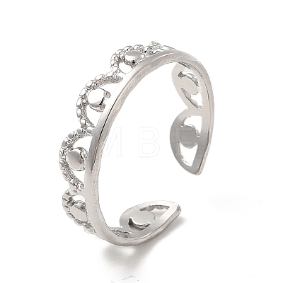 Non-Tarnish 304 Stainless Steel Crown Open Cuff Ring for Women RJEW-E066-08P-1
