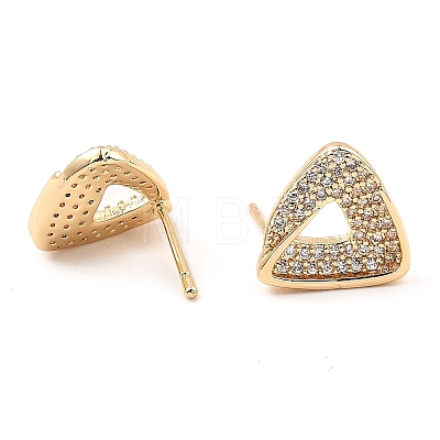 Brass Micro Pave Clear Cubic Zirconia Triangle Stud Earrings for Women EJEW-G362-11KCG-1