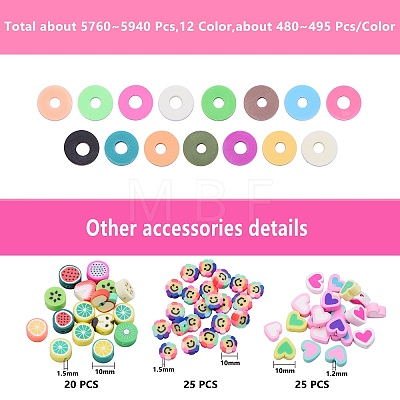 126g 15 Colors Handmade Polymer Clay Beads CLAY-SZ0001-32-1