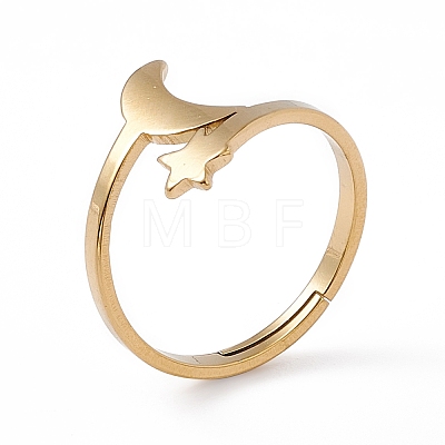 Ion Plating(IP) 201 Stainless Steel Moon & Star Adjustable Ring for Women RJEW-K238-08G-1