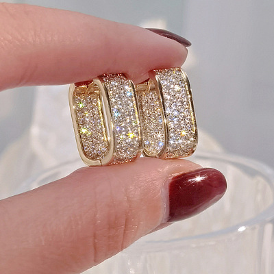 Oval Brass Micro Pave Cubic Zirconia Hoop Earrings WG8C9EE-02-1