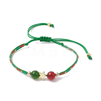3Pcs 3 Styles Christmas 8mm Round Dyed Natural Malaysia Jade & Natural Carnelian & Glass Seed Beads Braided Bead Bracelets BJEW-MZ00070-1