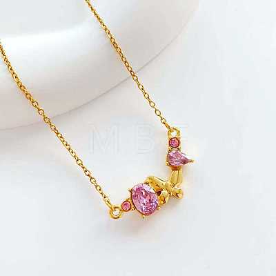 304 Stainless Steel Rhinestone Butterfly Pendant Necklaces for Women WGF3B1F-01-1