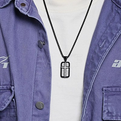 304 Stainless Steel Dog Tag Cross Pendant Necklaces for Men WG6920A-02-1