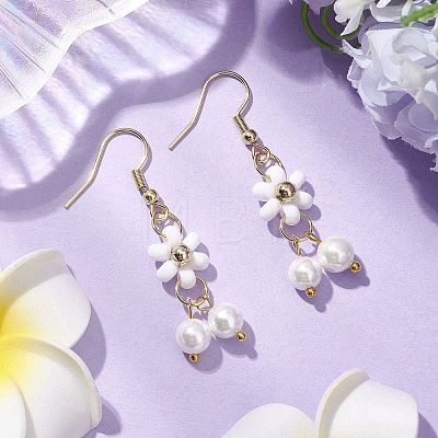 Natural Shell Pearl Beads & Glass Seed Dangle Earrings EJEW-MZ00310-03-1