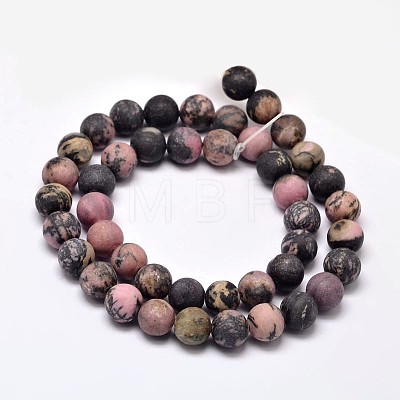 Frosted Natural Rhodonite Round Bead Strands G-F266-13-8mm-1