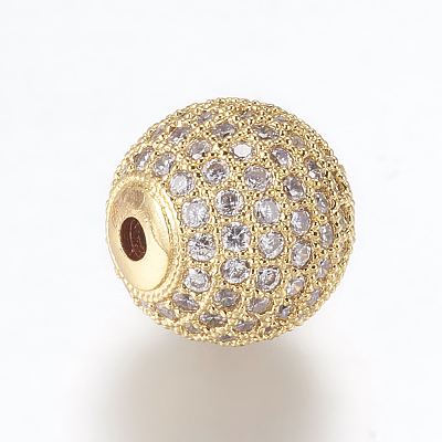 Brass Micro Pave Cubic Zirconia Beads ZIRC-E134-12mm-04G-1