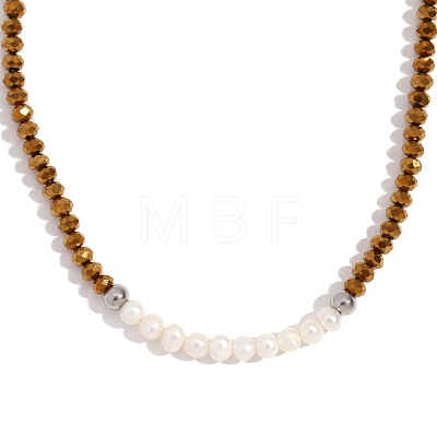Fashion Natural Freshwater Pearl & Faceted Rondelle Glass Beaded Necklaces for Women AX4759-1-1