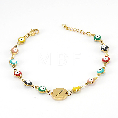 Colorful 304 Stainless Steel & Evil Eye Enamel Flat Round Link Bracelets FS-WGB13F5-26-1