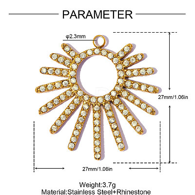 304 Stainless Steel with Rhinestone Pendants RB-OY001-43G-01-1