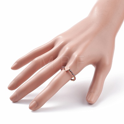 Glass Beaded Finger Ring with Brass Heart for Women RJEW-JR00466-1