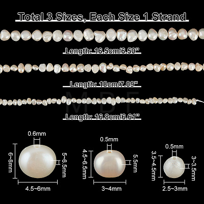   3 Strands 3 Styles Natural Cultured Freshwater Pearl Beads Strands PEAR-PH0001-14-1